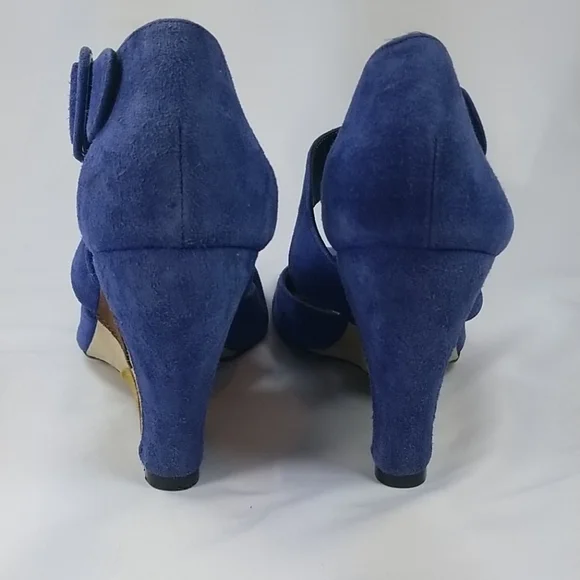 Vtg y2k Emilio Pucci Blue Suede Wedge Heels 36.5